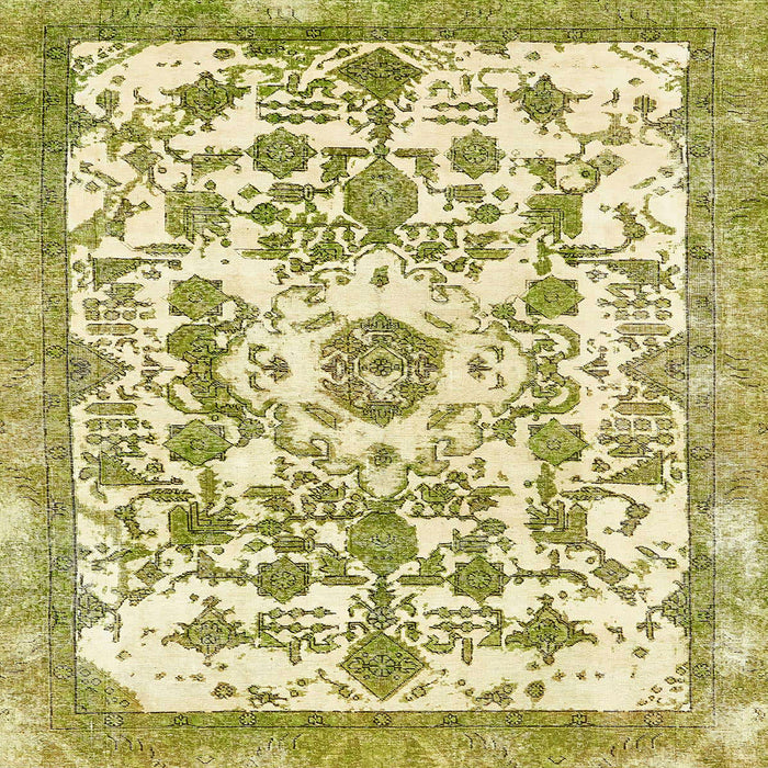 Square Abstract Dark Yellow Green Modern Rug, abs562