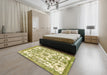 Abstract Dark Yellow Green Modern Rug in a Bedroom, abs562