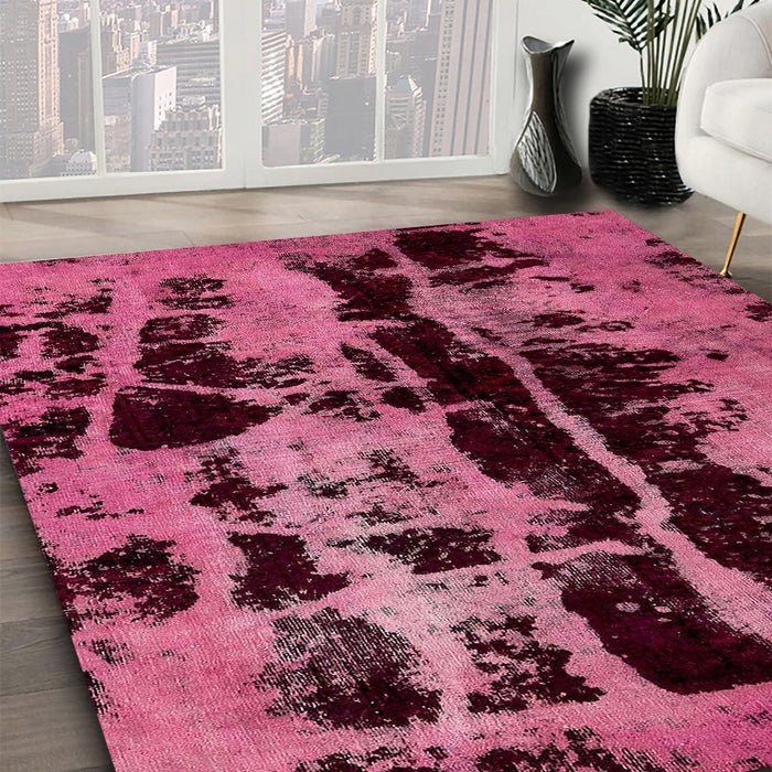 Machine Washable Abstract Burgundy Red Rug in a Family Room, wshabs5630