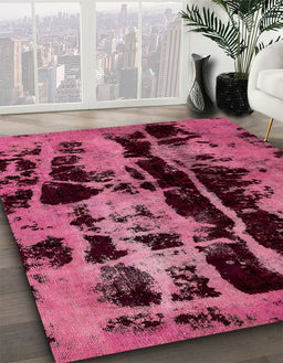 Abstract Burgundy Red Persian Rug in Family Room, abs5630
