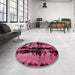 Round Machine Washable Abstract Burgundy Red Rug in a Office, wshabs5630