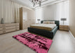 Abstract Burgundy Red Persian Rug in a Bedroom, abs5630