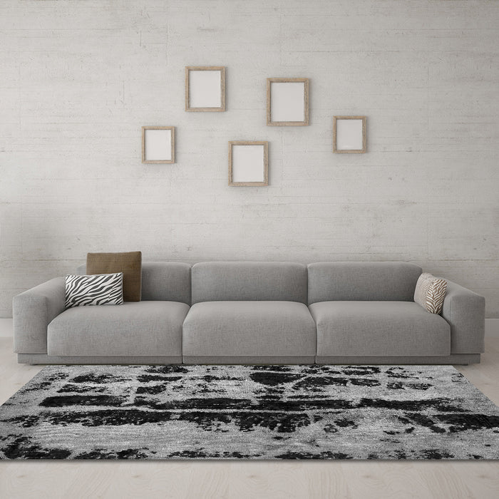 Machine Washable Persian Gray Bohemian Rug in a Living Room,, wshabs5630gry