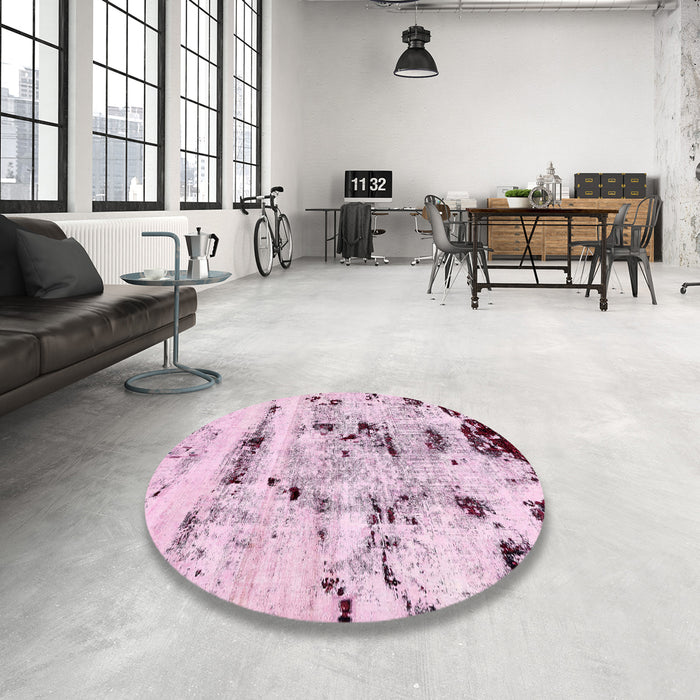 Round Abstract Purple Pink Modern Rug in a Office, abs5631