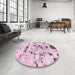 Round Abstract Purple Pink Modern Rug in a Office, abs5631