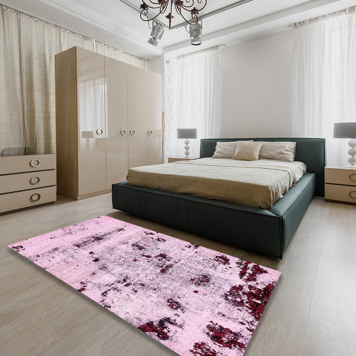 Machine Washable Abstract Purple Pink Rug in a Bedroom, wshabs5631