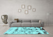 Machine Washable Abstract Turquoise Modern Area Rugs in a Living Room,, wshabs5631turq