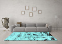 Machine Washable Abstract Turquoise Modern Rug, wshabs5631turq