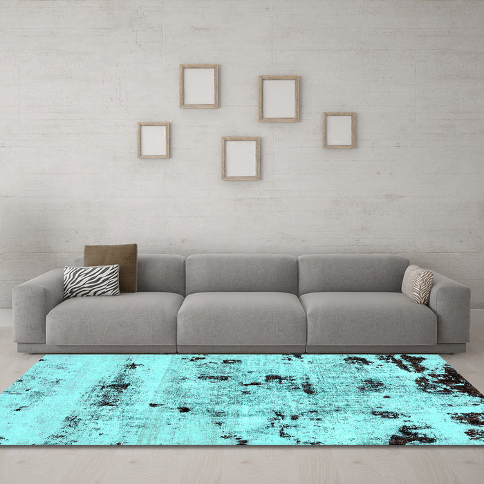 Machine Washable Abstract Turquoise Modern Area Rugs in a Living Room,, wshabs5631turq