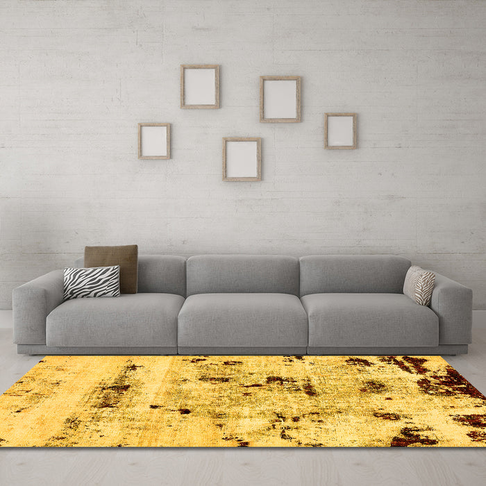 Machine Washable Abstract Yellow Modern Rug in a Living Room, wshabs5631yw