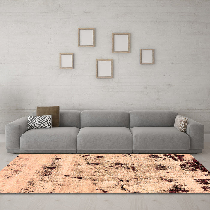 Machine Washable Abstract Brown Modern Rug in a Living Room,, wshabs5631brn
