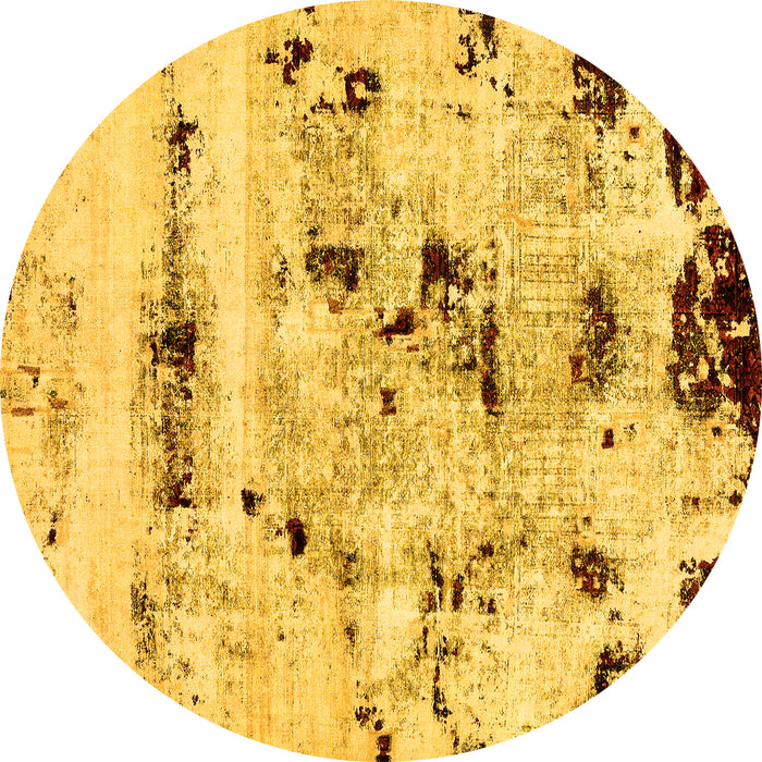 Round Machine Washable Abstract Yellow Modern Rug, wshabs5631yw