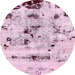 Round Machine Washable Abstract Purple Pink Rug, wshabs5631