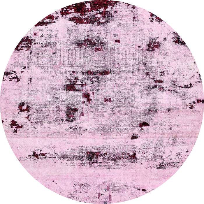 Round Machine Washable Abstract Purple Pink Rug, wshabs5631