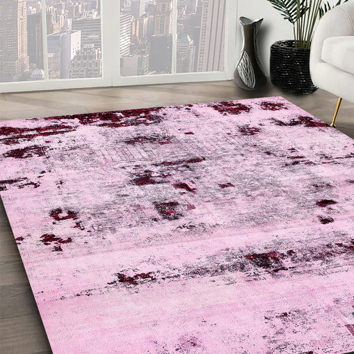 Machine Washable Abstract Purple Pink Rug in a Family Room, wshabs5631