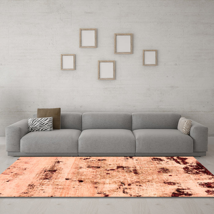 Machine Washable Abstract Orange Modern Area Rugs in a Living Room, wshabs5631org