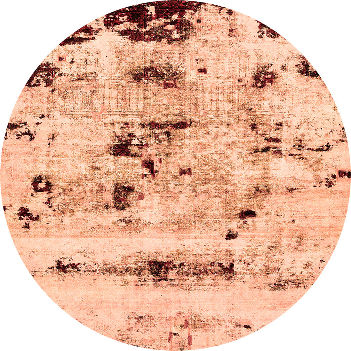 Round Machine Washable Abstract Orange Modern Area Rugs, wshabs5631org