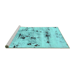 Sideview of Machine Washable Abstract Turquoise Modern Area Rugs, wshabs5631turq