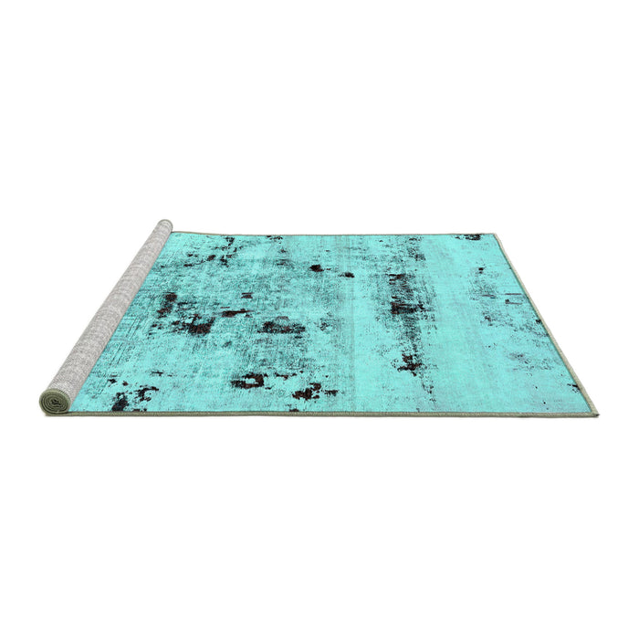 Sideview of Machine Washable Abstract Turquoise Modern Area Rugs, wshabs5631turq
