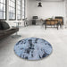 Round Abstract Blue Persian Rug in a Office, abs5632