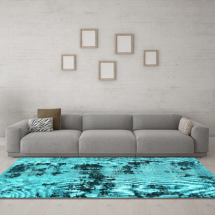 Machine Washable Persian Turquoise Bohemian Area Rugs in a Living Room,, wshabs5632turq