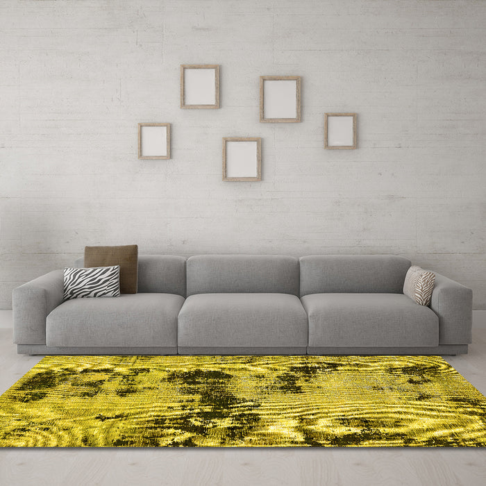 Machine Washable Persian Yellow Bohemian Rug in a Living Room, wshabs5632yw