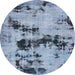 Round Machine Washable Abstract Blue Rug, wshabs5632