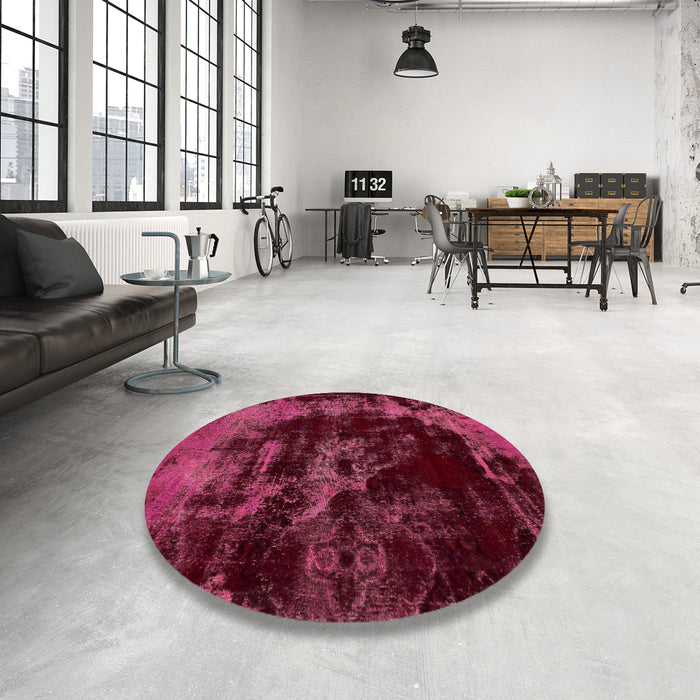 Round Abstract Pink Violet Pink Modern Rug in a Office, abs5633