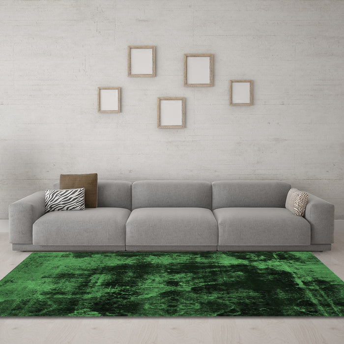 Machine Washable Abstract Emerald Green Modern Area Rugs in a Living Room,, wshabs5633emgrn