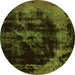 Round Abstract Green Modern Rug, abs5633grn