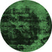 Round Machine Washable Abstract Emerald Green Modern Area Rugs, wshabs5633emgrn