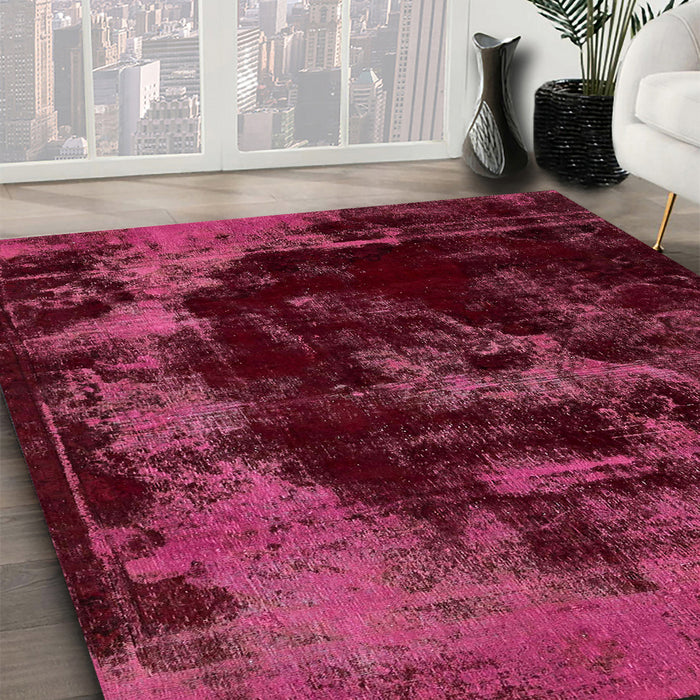 Abstract Pink Violet Pink Modern Rug in Family Room, abs5633