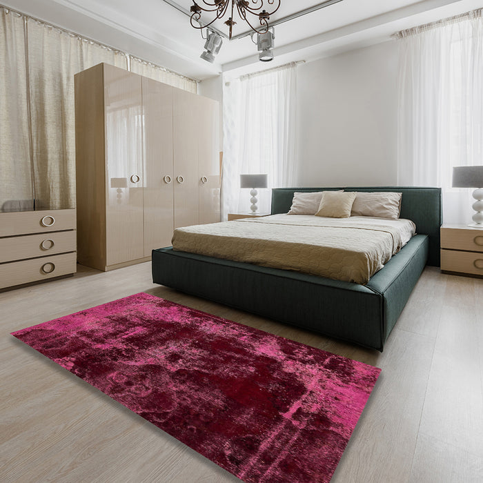 Abstract Pink Violet Pink Modern Rug in a Bedroom, abs5633