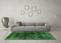 Machine Washable Abstract Emerald Green Modern Rug, wshabs5634emgrn