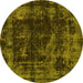 Round Abstract Yellow Modern Rug, abs5634yw