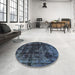 Round Machine Washable Abstract Azure Blue Rug in a Office, wshabs5634