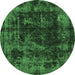 Round Abstract Emerald Green Modern Rug, abs5634emgrn