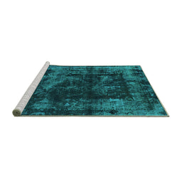 Sideview of Machine Washable Abstract Turquoise Modern Area Rugs, wshabs5634turq