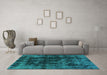 Machine Washable Abstract Turquoise Modern Area Rugs in a Living Room,, wshabs5634turq