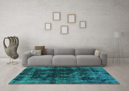 Machine Washable Abstract Turquoise Modern Area Rugs in a Living Room,, wshabs5634turq