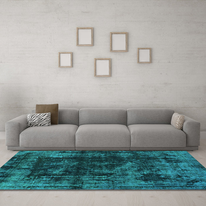 Machine Washable Abstract Turquoise Modern Area Rugs in a Living Room,, wshabs5634turq