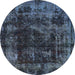 Round Abstract Azure Blue Modern Rug, abs5634