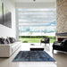 Square Abstract Azure Blue Modern Rug in a Living Room, abs5634