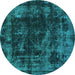 Round Abstract Turquoise Modern Rug, abs5634turq