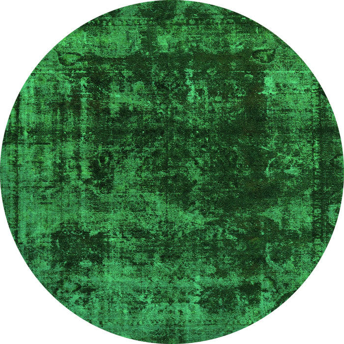 Round Machine Washable Abstract Green Modern Area Rugs, wshabs5634grn