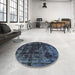 Round Abstract Azure Blue Modern Rug in a Office, abs5634