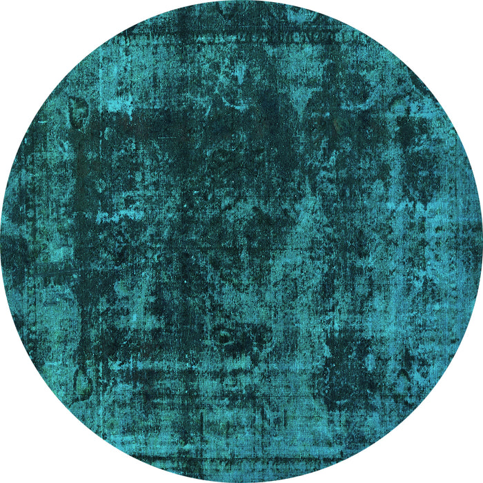 Round Machine Washable Abstract Turquoise Modern Area Rugs, wshabs5634turq