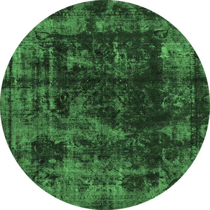 Round Machine Washable Abstract Emerald Green Modern Area Rugs, wshabs5634emgrn