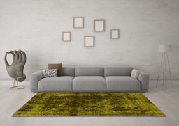 Machine Washable Abstract Yellow Modern Rug in a Living Room, wshabs5634yw