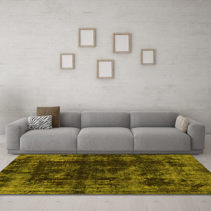 Machine Washable Abstract Yellow Modern Rug in a Living Room, wshabs5634yw